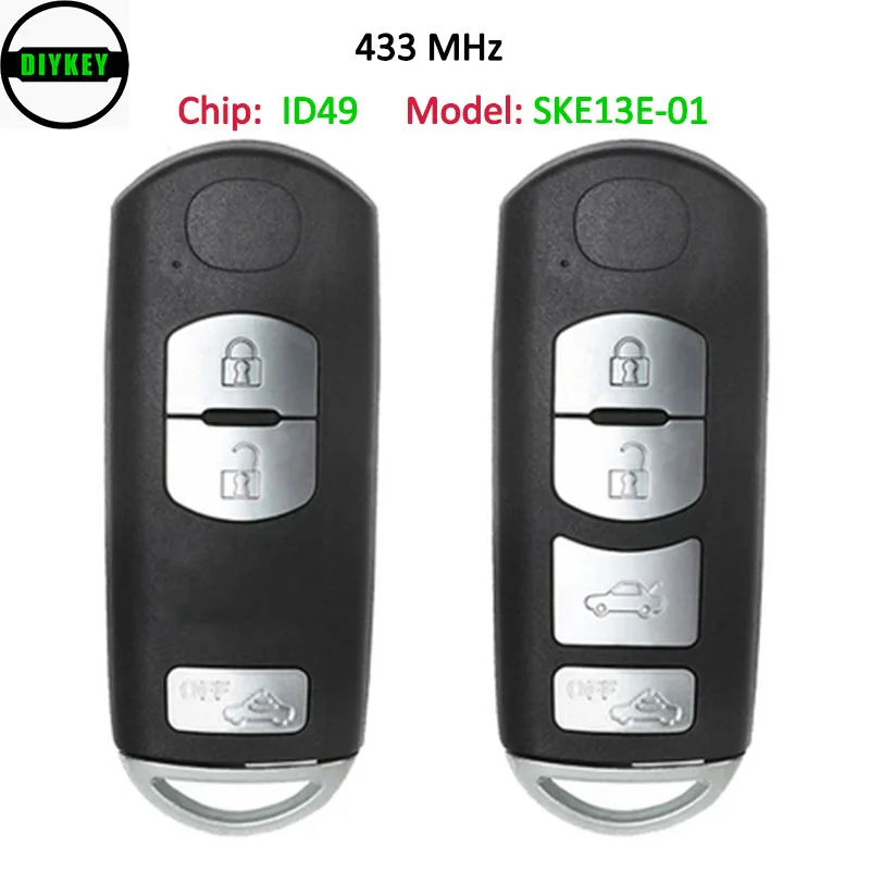 Car Remote Key DIYKEY Smart Remote Car Key 3 / 4 Button 433MHz 49 Chip FOB for Mazda 6 3 MX-5 CX-3 CX-5 CX-7 Mitsubishi System