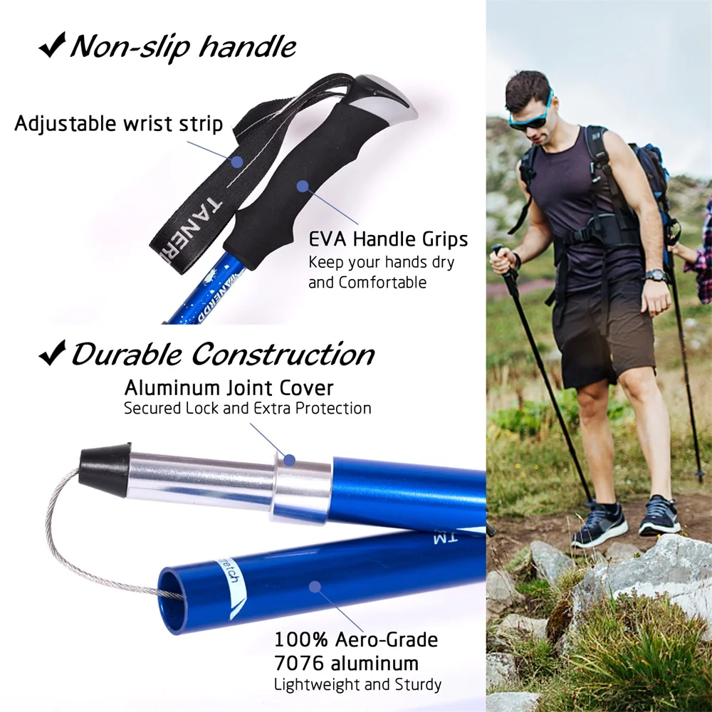 Anti Shock Walking Stick Hiking Trekking Trail Ultralight 4-section Adjustable Canes Aluminum Alloy Folding Cane Walking Sticks 4