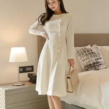 

2020 High Waist Long Sleeve Midi Party White Bodycon Shirt Korean Skater Dress With Elegant Women Ladies Dresses For Female
