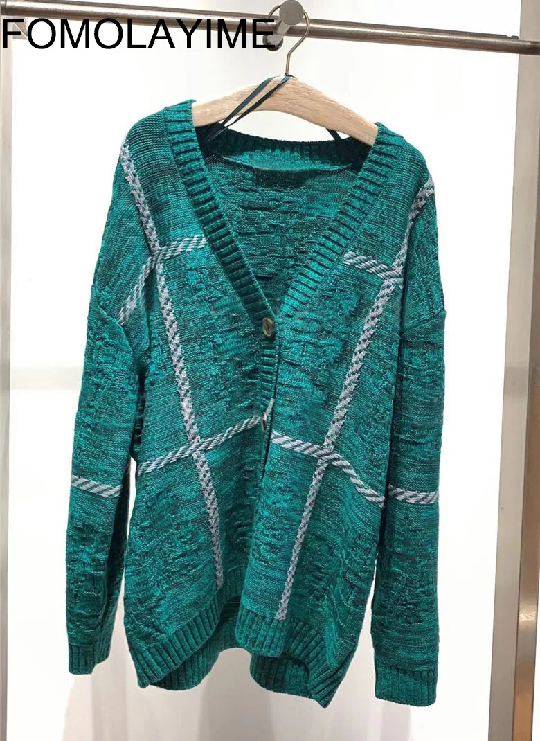 

2019 Women Sweaters New Autumn Fashion Plaid V neck Cardigans Sweaters