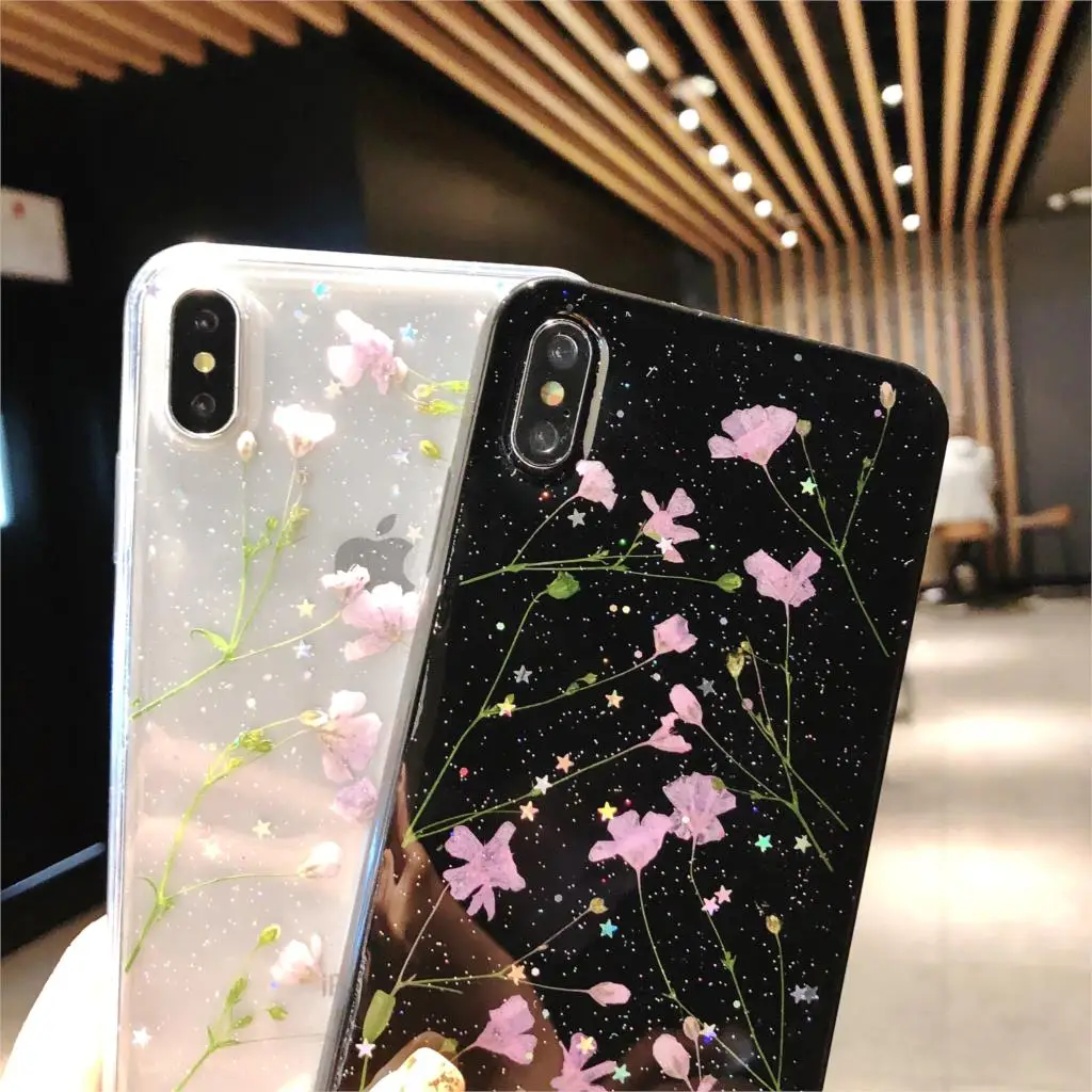 Для iphone X xs max XR чехол настоящий высушенный цветок ручной работы прозрачный прессованный Телефон чехол для iphone 6 7 8 Plus Мягкий ТПУ задняя крышка Капа