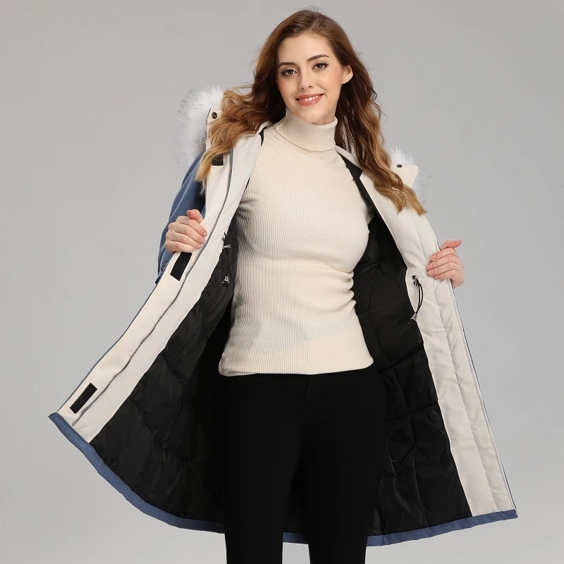 

Long Down Parkas Winter Jacket Women White Duck Down Aritificial Fur Coat Female Sash Tie Up Hooded Warm Oversize