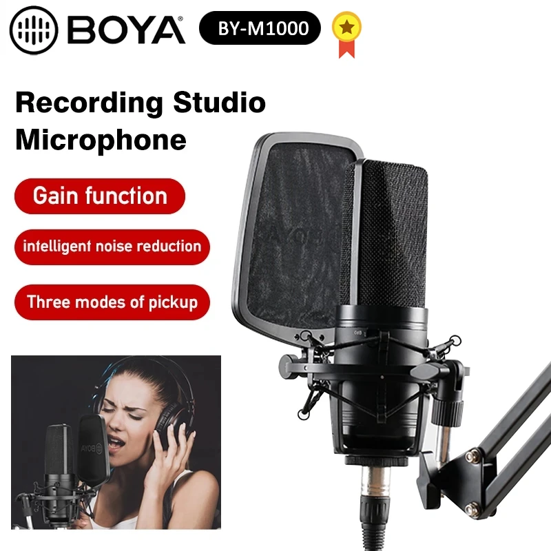 BOYA BY-M1000 Professional Large Microphone Kit Omnidirectional Double-layer Pop Filter Shock Mount for Singer Studio Recording