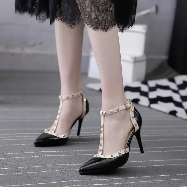 QSR/туфли-лодочки на каблуке 10 см женская летняя обувь модные женские босоножки женская обувь на высоком каблуке из искусственной кожи с металлическими заклепками
