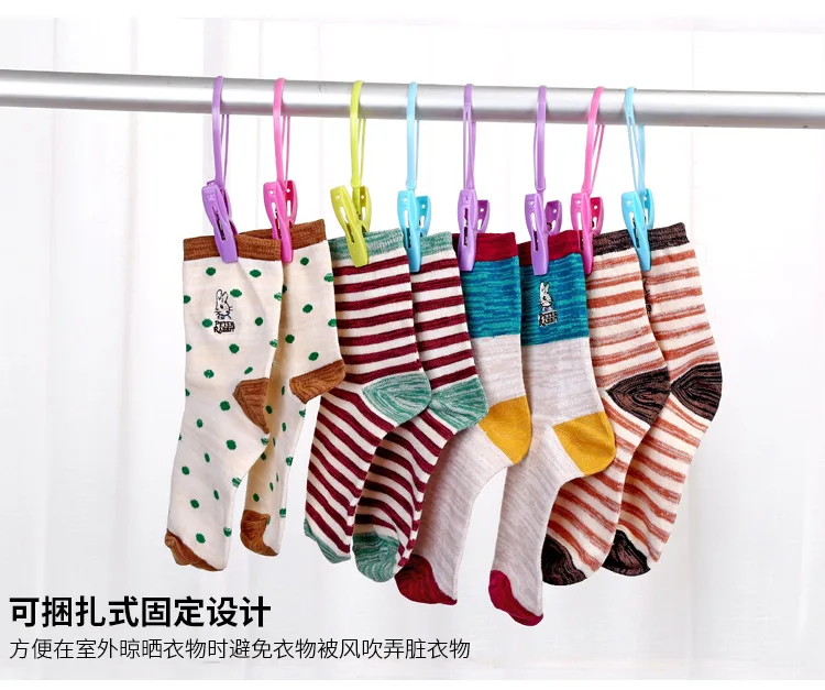 12pcs/lot Clothes Pegs with Hanging Rope Windproof Clothespins Plastic Laundry Clip for Bra Socks Hanger hook Clothing Clips