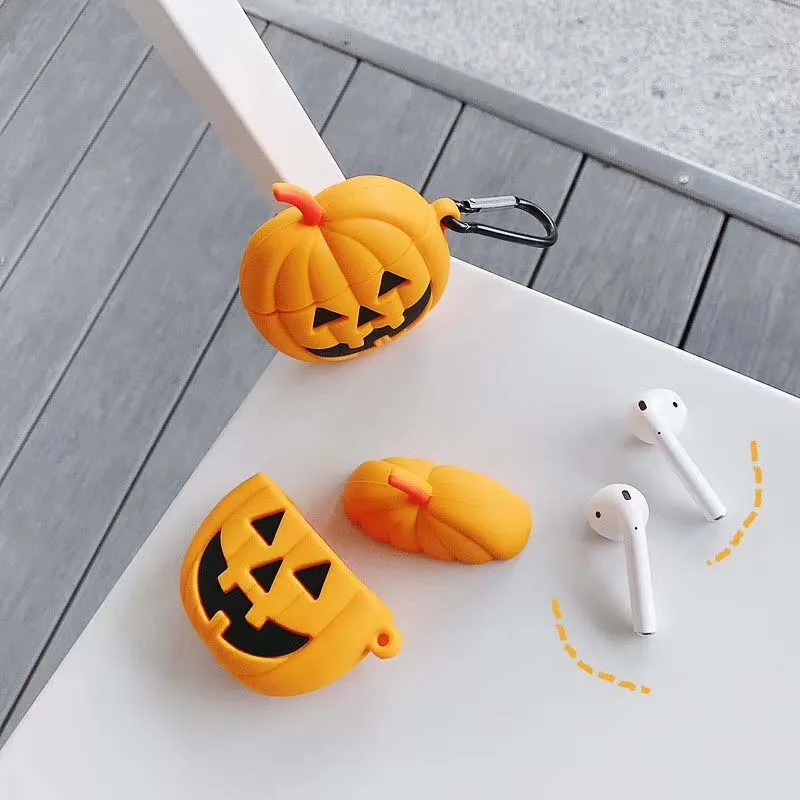 Чехол с рисунком на Хэллоуин для airpods 1 2, беспроводной чехол с Bluetooth для телефона, мягкий силиконовый чехол с карабином