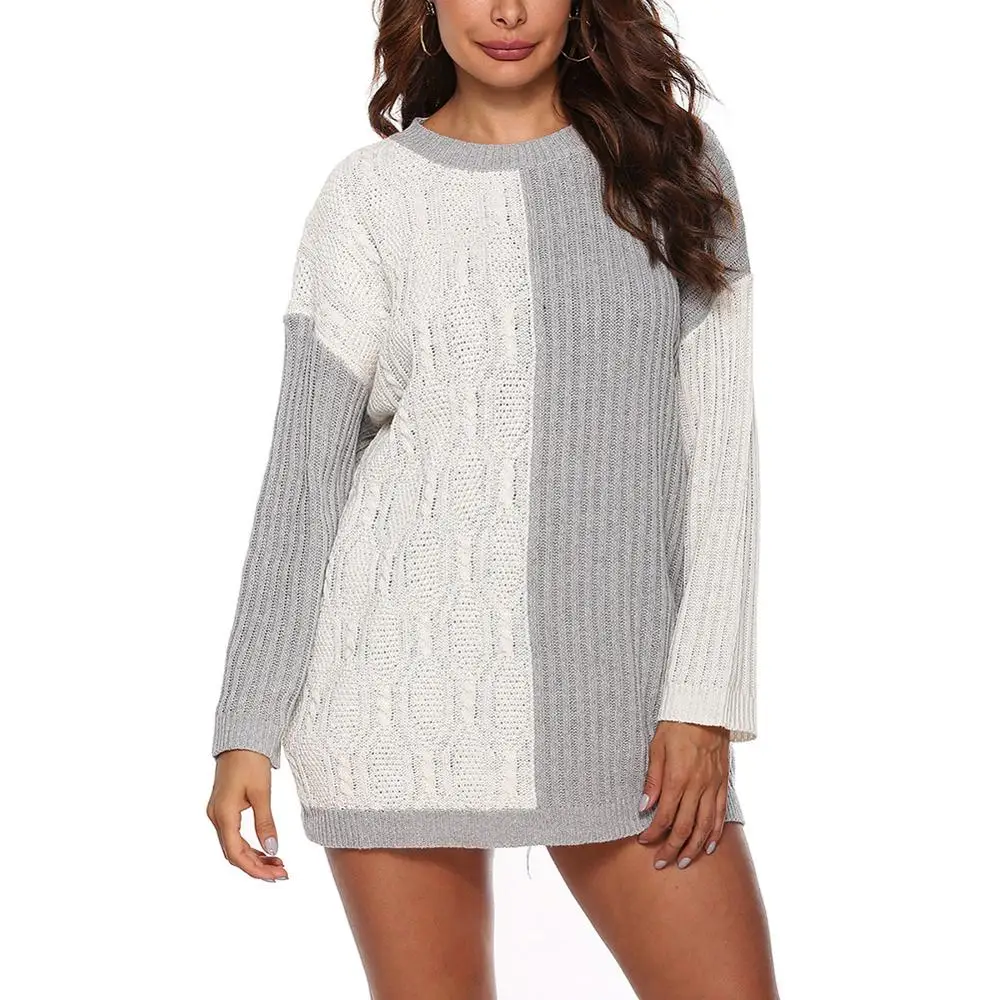 

Kureas Women Knitted Sweater Warm Casual Patchwork Baggy Long Pullovers Thicken Long Sleeve Jersey Winter Autumn