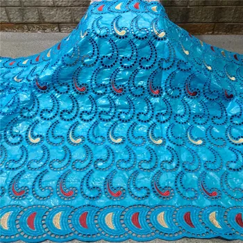 

African bazin riche fabric with brode Latest fashion embroidery bazin lace fabric with net lace 5 yards 4L070105