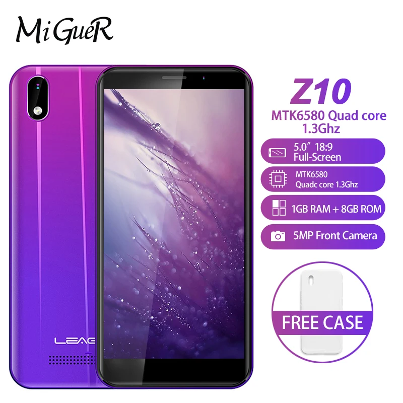 

LEAGOO Z10 Smart Phone 5.0" 18:9 Full Screen 1GB RAM 8GB ROM 5MP Camera MT6580 Quad Core 2000mAhDual SIM 3G Mobile Phone