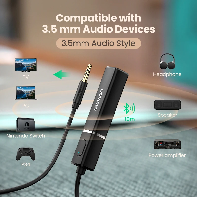 UGREEN Bluetooth Transmitter 5.0 Wireless Audio Music APTX LL Low Latency 3.5mm Aux Jack Digital Optical Headphone Adapter