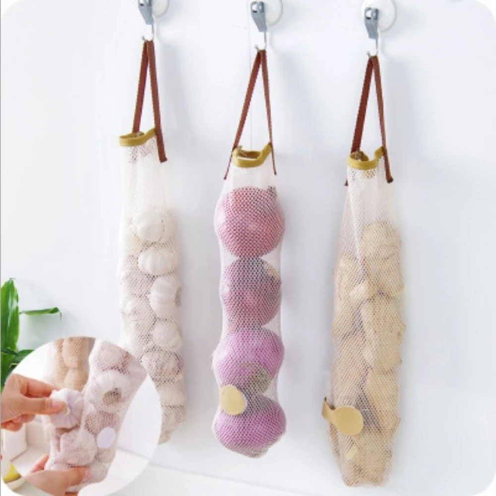 

Kitchen Fruits Vegetables Storage Hanging Bag Reusable Grocery Produce Bags Mesh Ecology Shopping Tote Bag Onion Organization