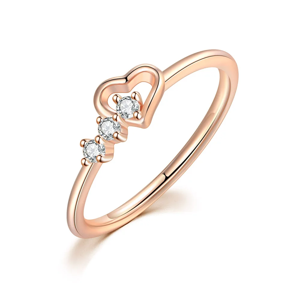 Ring For Women Jewellry Simple Cute Love Heart CZ Rose Gold Color Wedding Bride Gift
