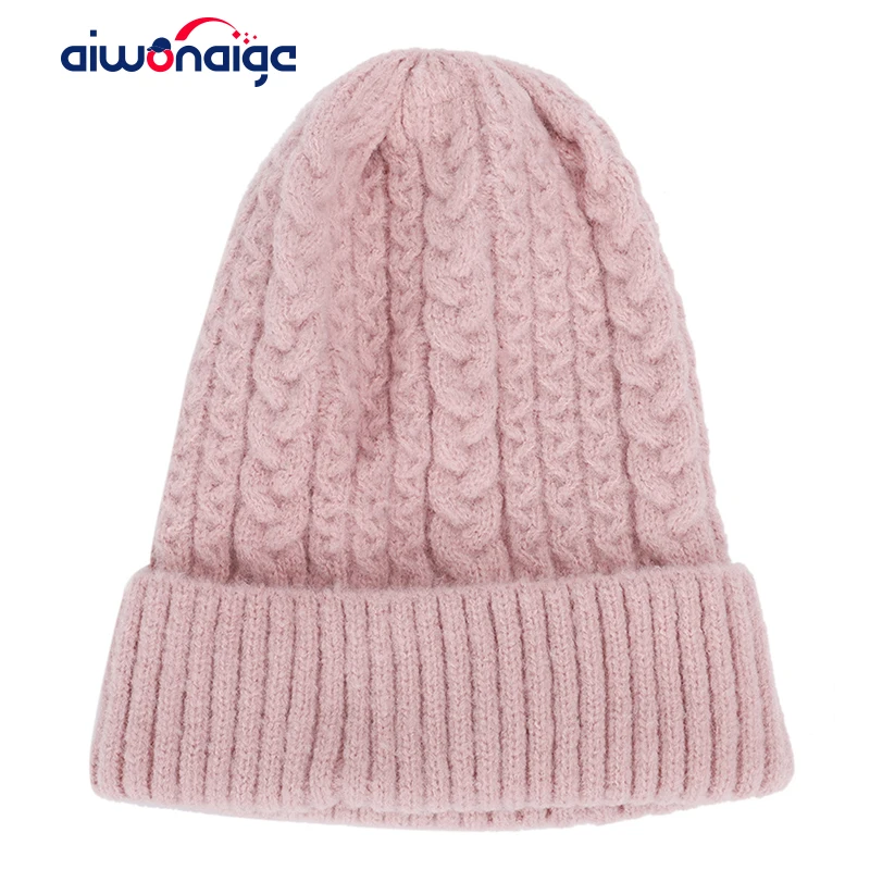

2019 Women's Wool Solid Color Knit Cap Winter Women's Hat Ski Warm Hat Mask Knit Peas Cotton Innocent Cap hedging cap Bone