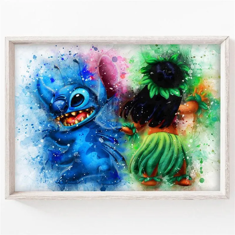 Arte dos desenhos animados da disney, tela em aquarela lilo e stitch,  pinturas de arte para parede do quarto, decoração de casa - AliExpress