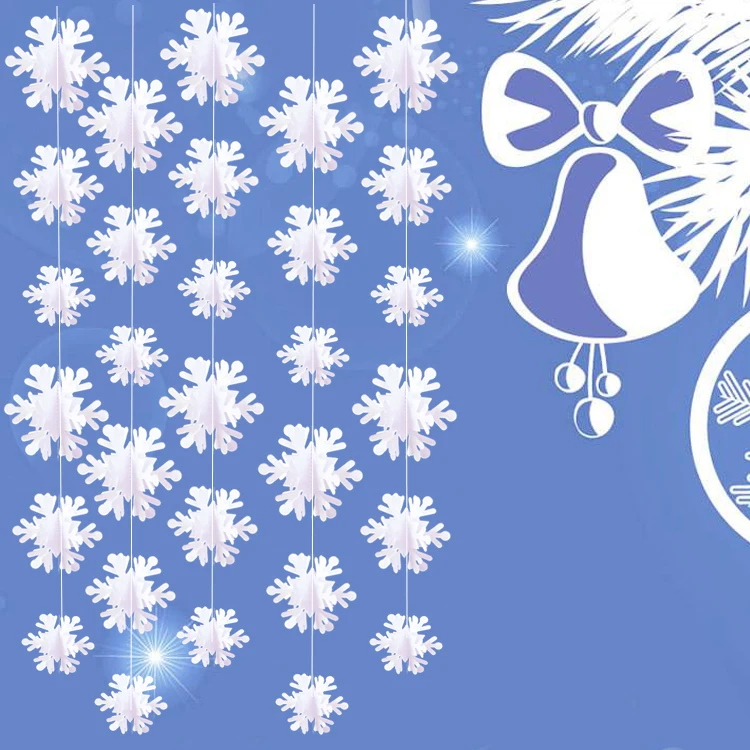 1 шт. 3 м творческая 3D Рождество бумага для снежинок гирлянда белыми снежинками висячие украшения DIY гирлянда Рождественские украшения для дома