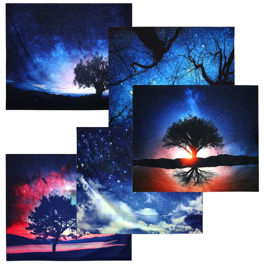 

Wall Hanging Home Decor 150*130cm Beautiful Night Scenic Tapestry Star Plant Printed Carpet