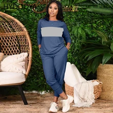 

2021 New Women Casual Outfits Two Pieces Set Full Sleeve O-neck Patchwork Sweatshirts and Pockets Sweatpants Sport Running Sets