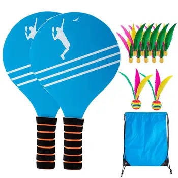 

Wooden Tennis Ball Rackets Set Anti-slip Foam Handle Beach Racket Portable Beach Racket Game Set For Outdoor Sports