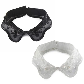 

Womens Detachable Embroidery Hollow Lace Fake Collar Sequin Bead Shirt Sweater