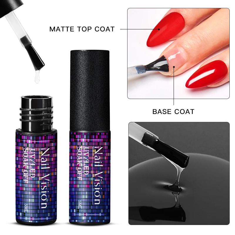 

Nail Vision 2/4pcs Base & Top Coat Set Gel Nail Polish 5ml Soak Off Long Lasting Primer Gel Varnish UV LED Nail Art Gel Lacquer