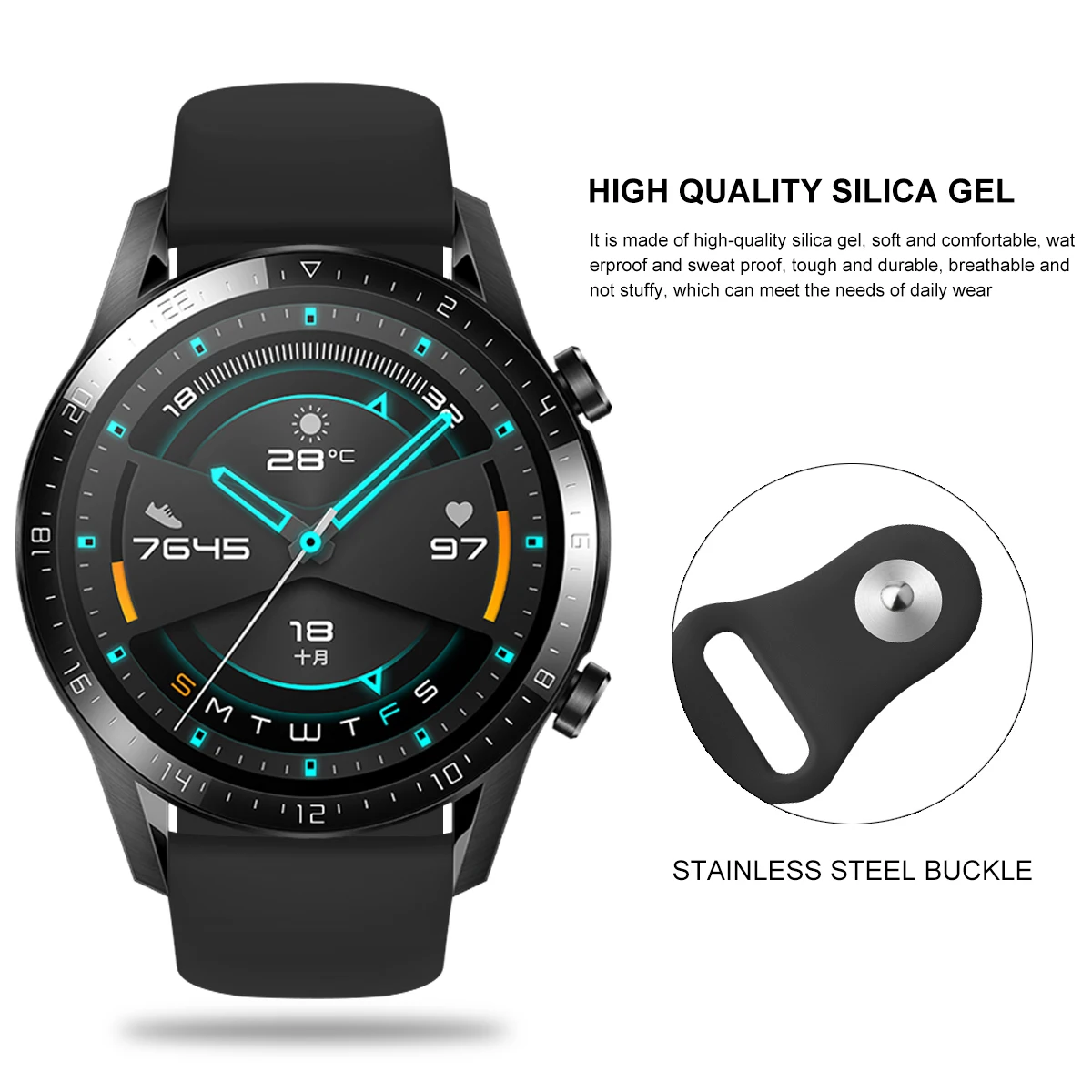 Watchband for Huawei Watch GT/GT2 Watch Reverse Buckle Tape Solid Color Silicone Watch Strap for Huawei Watch GT2 Bracelet Wrist