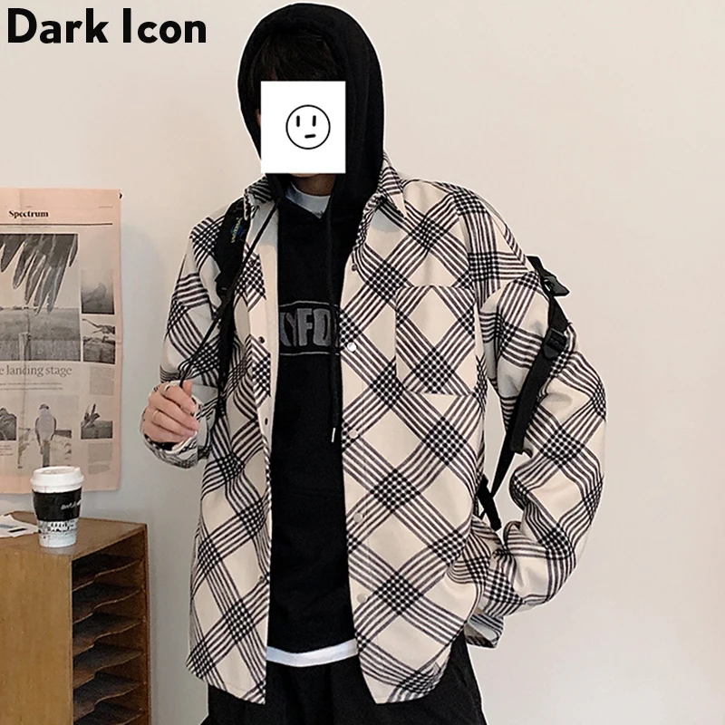 Dark Icon фланелевая клетчатая рубашка для мужчин с длинным рукавом, новинка, уличные клетчатые рубашки для мужчин, рубашки больших размеров, мужские рубашки