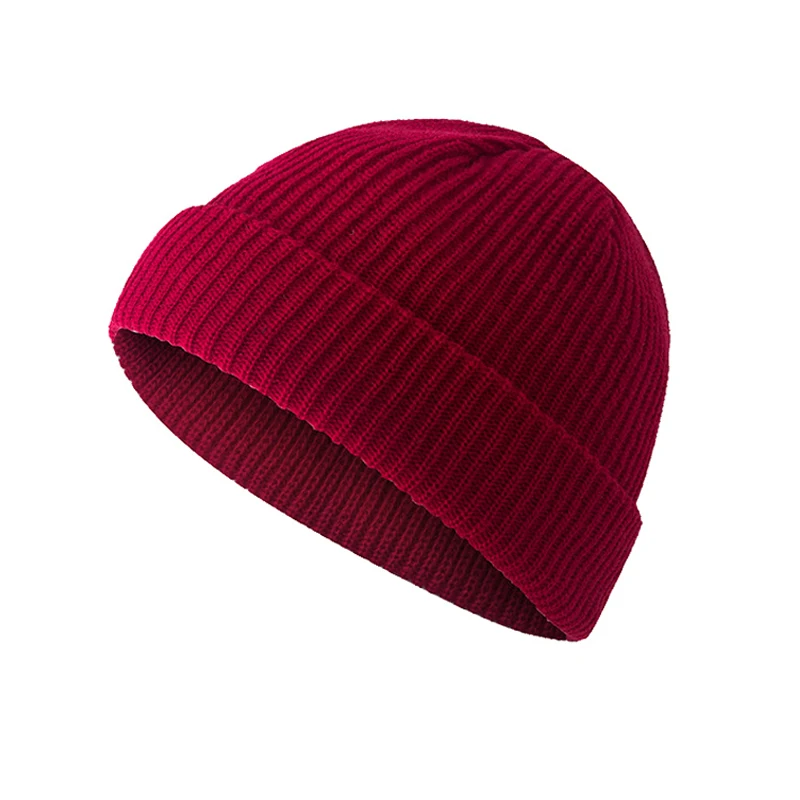 wine red Шапка-бини, свернутая, теплая, Рыбацкая, вязаная, одноцветная, для мужчин, женщин, зимняя, AIC88 - Цвет: wine red