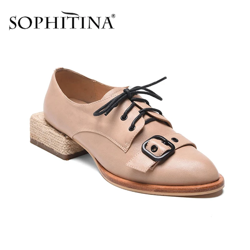 SOPHITINA/Модная прошитая обувь на плоской подошве с пряжкой; Специальный дизайн; пикантные заостренные Квадратные каблуки; Новинка; обувь ручной работы; женская обувь на плоской подошве; большие размеры; PO325