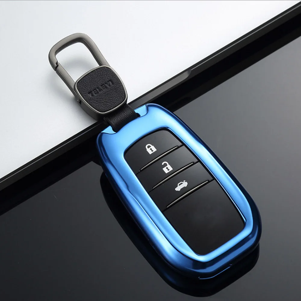 Blue 2 Metal buckle Автомобильный держатель для ключей из алюминиевого сплава, чехол с цепочкой для Toyota Highlander XU50 Camry Corolla XA40 Alphard Crown - Название цвета: Blue 2 Metal buckle