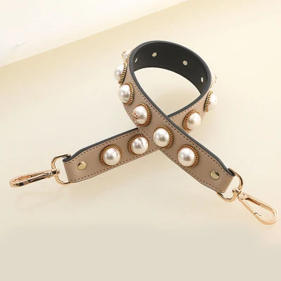 Khaki Pearl Короткая сумка из искусственной кожи с заклепками и жемчугом; модная цветная сумка с цветочным узором; аксессуары; кожаная широкая сумка на плечо с украшением в виде пчелиного цветка и жемчуга - Цвет: Khaki Pearl
