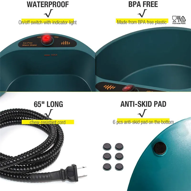 2.2 L Heated Dog Bowl Waterproof Bite-resistant Safe Thermal Pet Bowl Anti-skid for Small Medium Large Dogs