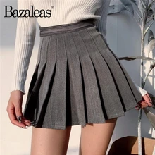 Bazaleas Осень Harajuku Женская юбка серая боковая молния высокая талия юбки женские s сексуальные плиссированные юбки модные мини юбки Повседневные