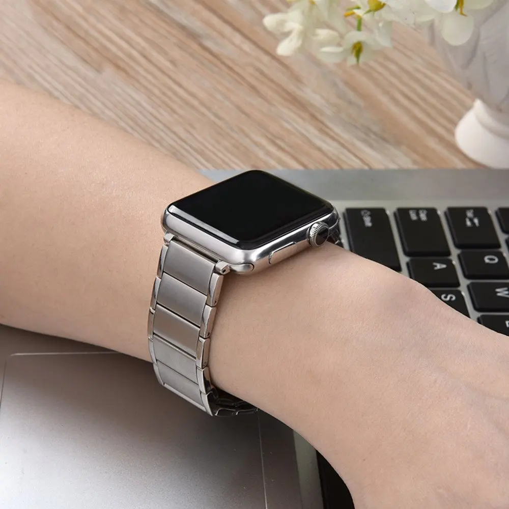 Ремешок из нержавеющей стали для Apple Watch Series 4 1 2 3, браслет с двойной магнитной застежкой для iWatch Series 5 44 мм 40 мм 42 мм 38 мм