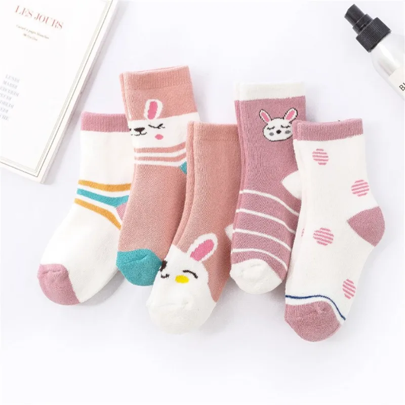 Rabbit 5 пар/партия, зимние Плотные хлопковые детские носки, шерстяные теплые детские носки-тапочки для маленьких мальчиков от 1 до 10 лет - Цвет: Rabbit