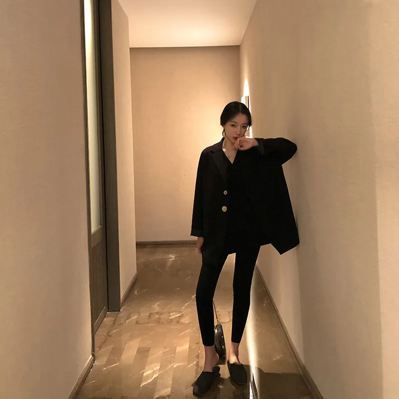 

Spring New Style Korean-style Loose-Fit Black Suit Jacket Women's Short Slimming Casual Net Red Suit