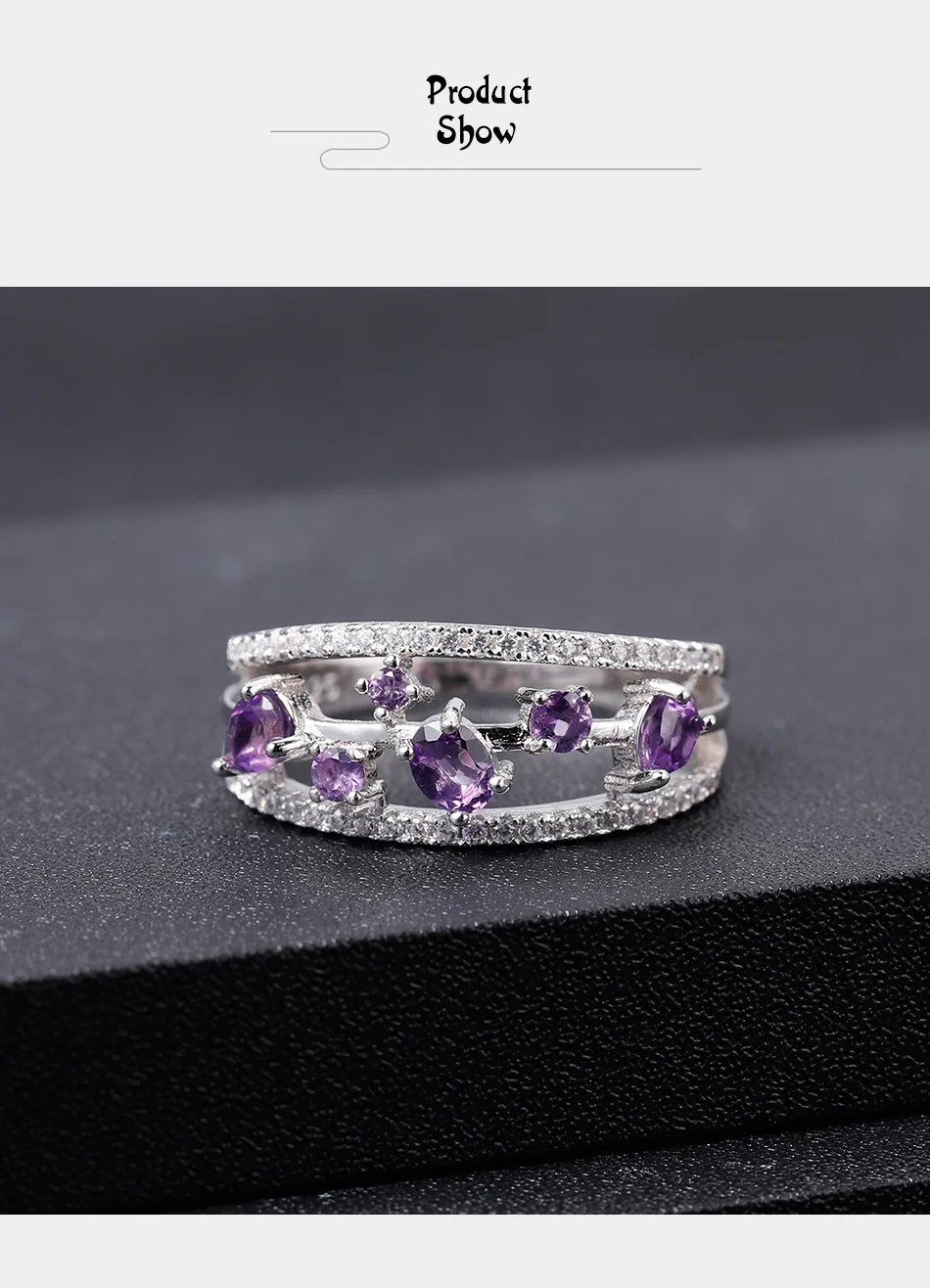 GEM'S балетные 925 пробы серебро 0.54Ct натуральный аметистовый драгоченный камень кольцо Романтический камень для женщин Свадебные ювелирные изделия