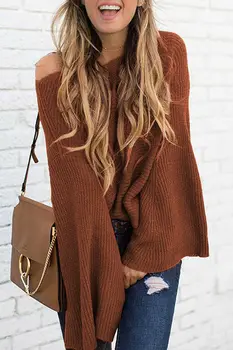 

Spring Autumn New Fashion Loose Casual Sweater Solid O-neck Bat Sleeve Knitted Sweater Pullover Tops