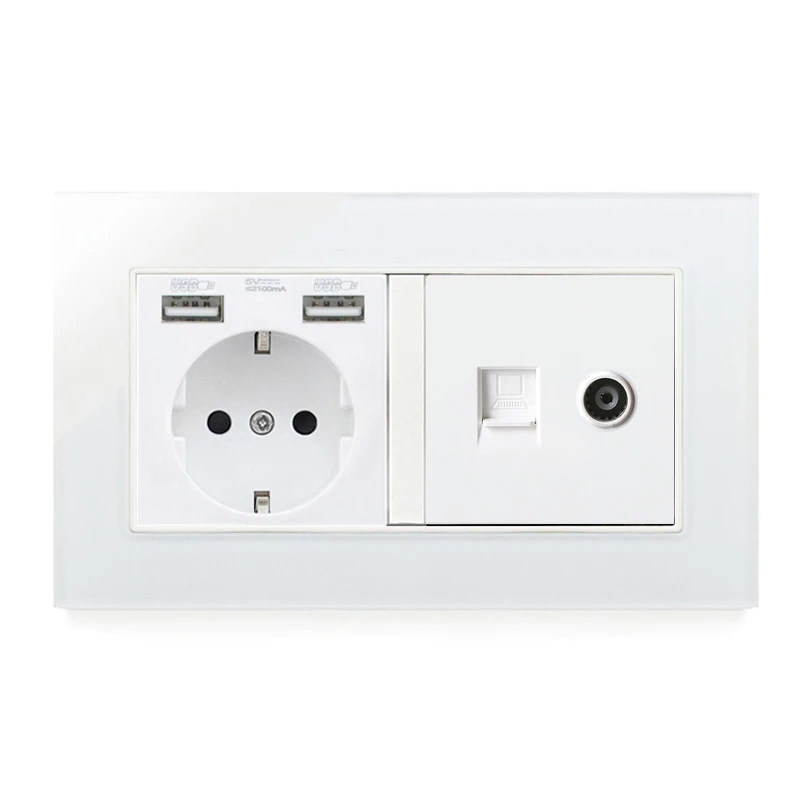 1Socket Rj45 With TV Atlectric EU DE RU розетка питания двойной USB порт RJ45 ТВ порт настенная двойная розетка электрическая розетка панель ПК 146 мм* 86 мм переходник usb,разетка с usb для дома,розетки - Тип: 1Socket Rj45 With TV