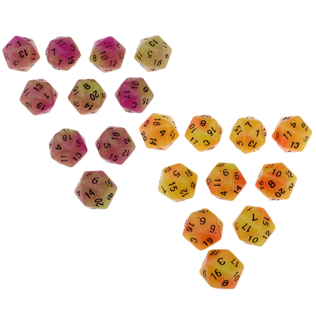 20 шт. светящиеся многогранные кости D20 кости Набор для игры в Подземелья и Драконы