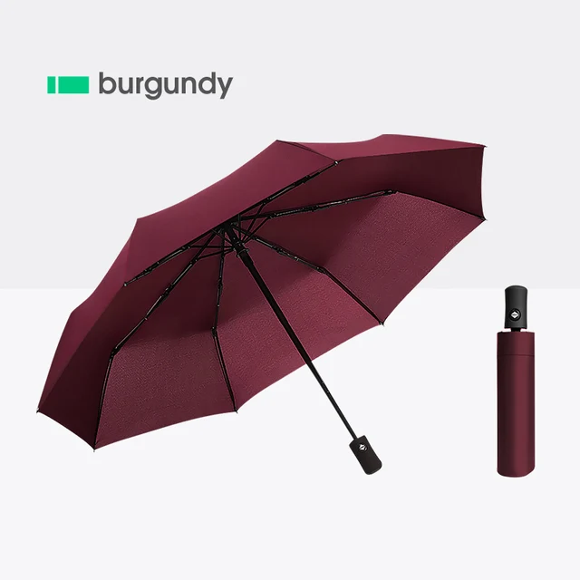 Fully Automatic 8 Bones Folding Women Umbrella Light Portable Large Windproof Rain Business Umbrella Gift Parasol Men Children 8K-Burgundy