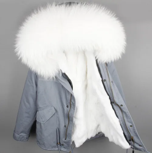 Blue Пальто с натуральным кроличьим мехом, Женская куртка из натурального меха лисы, Зимняя парка с капюшоном, теплая Толстая Женская верхняя одежда, женская одежда - Цвет: Blue