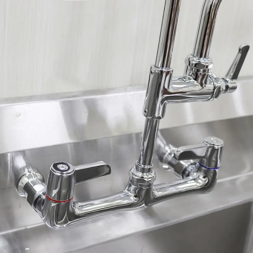 8 Inch Center Commercial Faucet With Sprayer 47 Height Wall