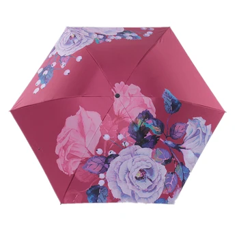 

6 Ribs Rose Flower Rain Sun Umbrella For Women Ultra Light 200g Pencil Umbrella For Female Exquisite Painting UV Umbrella