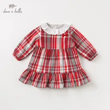 DB11756 dave bella/осеннее милое клетчатое платье принцессы с бантом для маленьких девочек детское модное праздничное платье детская одежда в стиле «лолита»