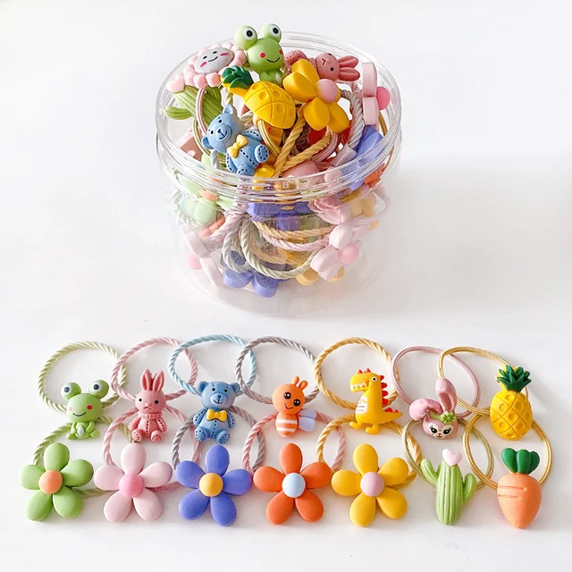 10/20/24 Pcs/Set Baby Girls Cute Cartoon Flower Scrunchies Rubber Bands Children Lovely Elastic Hair Bands Kids Hair Accessories Flower cartoon-30 Pc