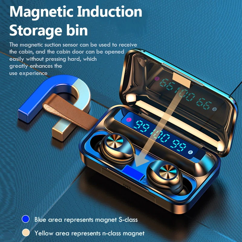 Oringinal F9 Bluetooth 5.0 Wireless Earphones With Mic Wireless 9D HiFi Stereo Earbuds Touch Control Sport Waterproof Headsets