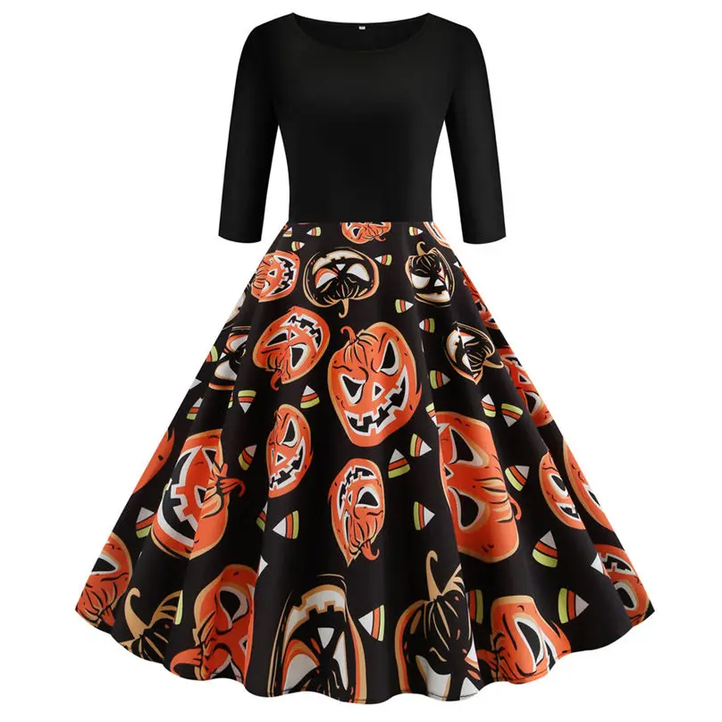 New Fashion Halloween Women Dress Autumn Vintage Long Sleeve Halloween Housewife Evening Party Prom Dress Vestidos 4S13 (9)