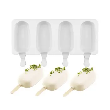 

4 Cell Silicone Ice Cream Mold Popsicle Molds DIY Homemade White Ice Mould With Sticks