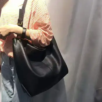 

Woman Folding Soft Shoulder Bags Fashion Large Genuine Leather Tote Ladies Korean Design Casual Messenger Bag Feminina Handbags