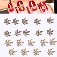 10 Pcs Gold Leaves Nail Art Decorations 3D Charms Metal Nail Glitter Diamond Manicure Supplies Bling Japanese Crystal Stud ML389